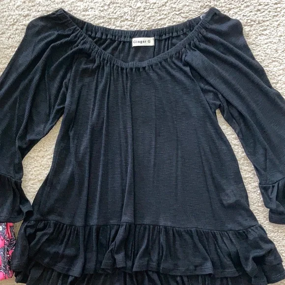 Black Off the Shoulder Ruffle Sleeve Top - Picture 6 of 8